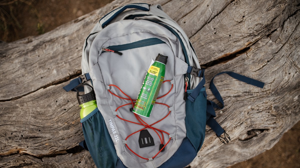 Pack insect repellent Pack insect repellent for travel or outdoor activities.